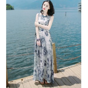 2023 new temperament women&#039;s clothing early spring beach skirt high-end ink painting vest long skirt bohemian dress