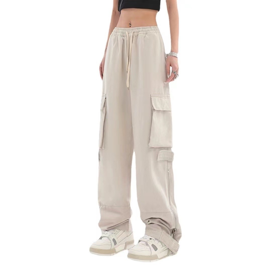 American Hip-hop street ins brand straight overalls female 2022 summer high street hiphop casual pants