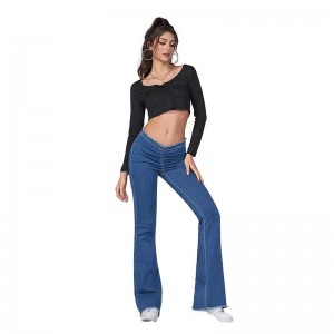 Europe and the United States high waist tight flared pants women&#039;s jeans cross-border preferred micro flared pants tight jeans wholesale