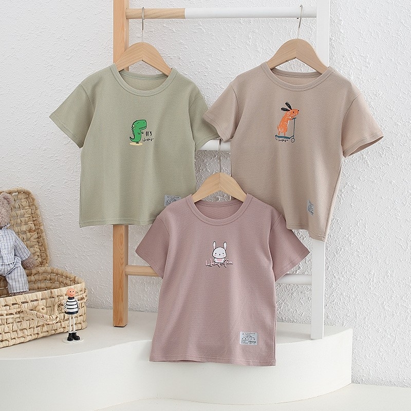 Kids short sleeve T-shirt, cotton summer single top, boy baby summer single Korean version boy T-shirt, girl Priming