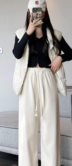 Autumn and winter pile thick chenille wide-leg pants women&#039;s loose high-waisted casual sweatpants women&#039;s straight stripes