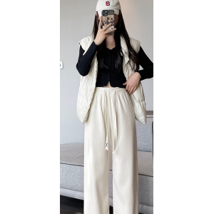 Autumn and winter pile thick chenille wide-leg pants women&#039;s loose high-waisted casual sweatpants women&#039;s straight stripes