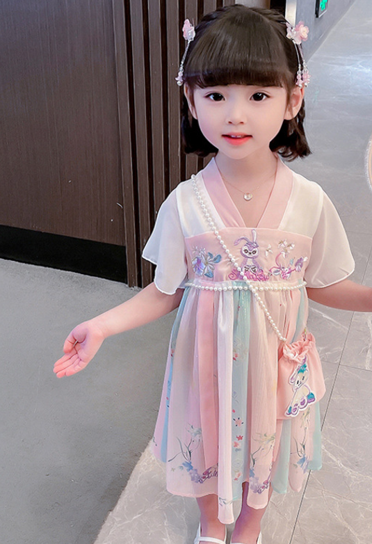 Girls Hanfu Dress Summer 2023 New Foreign Style Girl Baby Kids Fashion Little Kids Summer Dress