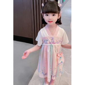 Girls Hanfu Dress Summer 2023 New Foreign Style Girl Baby Kids Fashion Little Kids Summer Dress