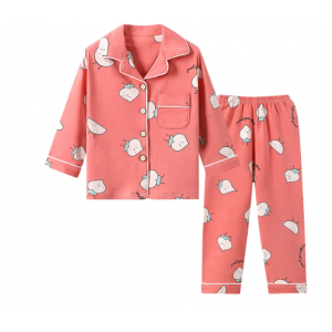 2023 New Kids Spring Autumn Cotton Homewear Girls Lapel Pajamas Pajama Pants Set Boys&#039; Folio Two-Piece Set