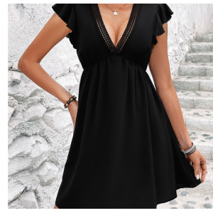 2023 new European and American foreign trade cross-border Amazon hot sale summer solid color fashion V-neck short sleeve nipped-in waist dress