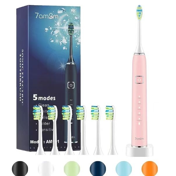 7AM2M Sonic Electric Toothbrush with 6 brush heads, suitable for adults and children